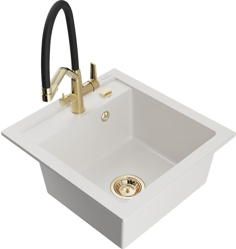 Vito 1-Becken-Granitspüle mit Mischbatterie Duo, Weiß - 6503-20-671701-57-G - Mexen