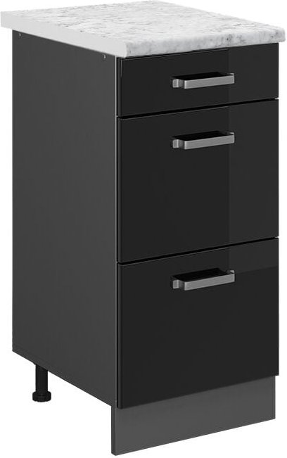 Vicco - Küchenschrank R-Line, Schwarz Hochglanz, 40 cm ap Marmor