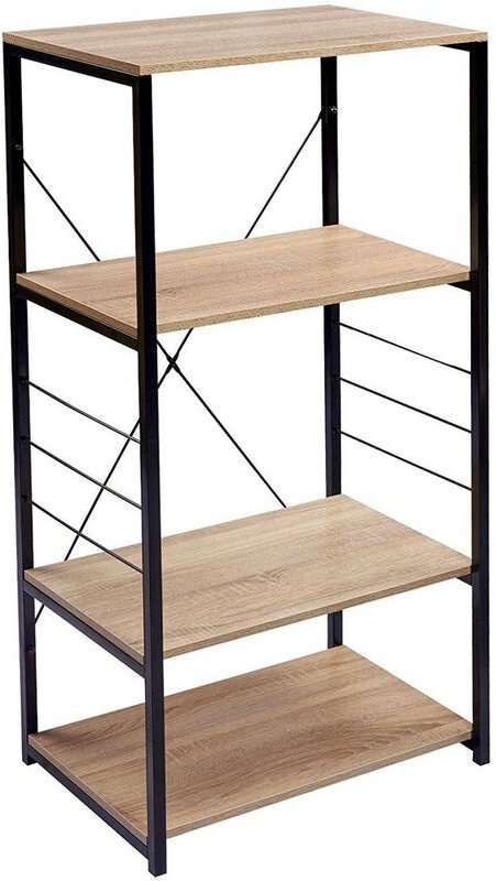 Küchenregal Standregal Mikrowellenhalter Bäcker Regal Metallregal aus Holz und Stahl, mit 4 Ablagen, ca. 60 x 40 x 124 c...