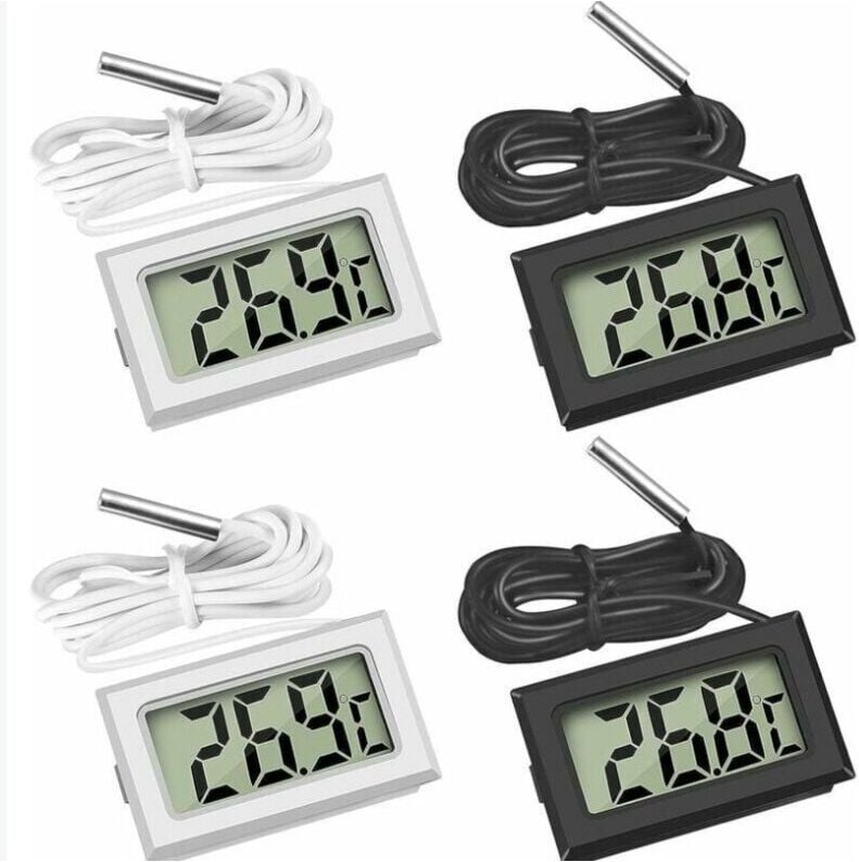 Thumbnail - (2X Schwarz 2X Weiß, 46x28x15mm) Mini Digital LCD Thermometer Temperatur mit Temperatur Sonde Sensor Tester