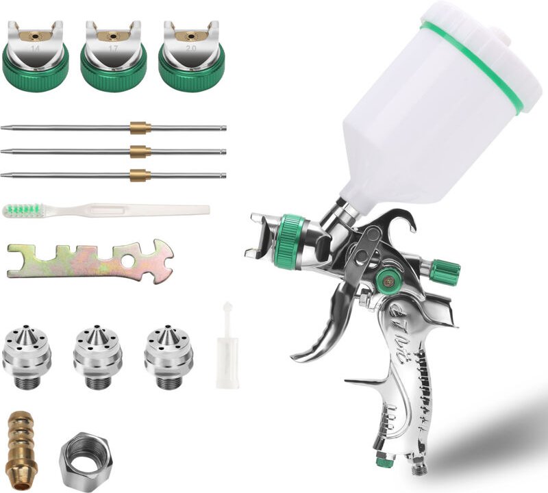 Swanew - Professionelles Hochdruck-Luftspritzpistolen-Set, HVLP-Pneumatik-Lackierpistole mit Schwerkraftzufuhr, 600 cc, ...