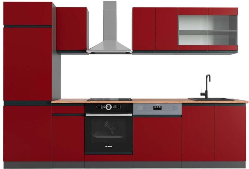 Thumbnail - Vicco - Küchenzeile R-Line, Rot/Anthrazit, 300 cm , ap Eiche