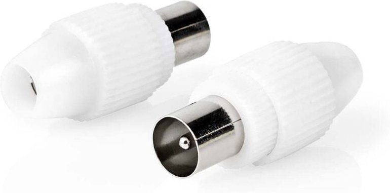 Iec coax connector straight male nickel plated 75 ohm screw cable input diameter 70 mm metal pvc white 2 pcs box