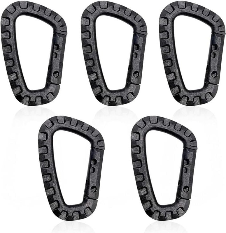 5er-Pack Kunststoffkarabiner, langlebiger militärischer taktischer D-förmiger Karabiner, multifunktionaler Rucksackclip ...