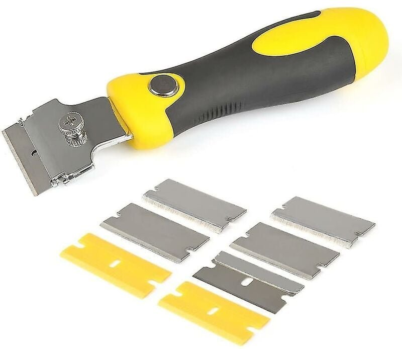 Verstellbarer Schaber zum Entfernen von Carellage-Kleber mit 8 Ersatzklingen aus Metall + Mikrofaser