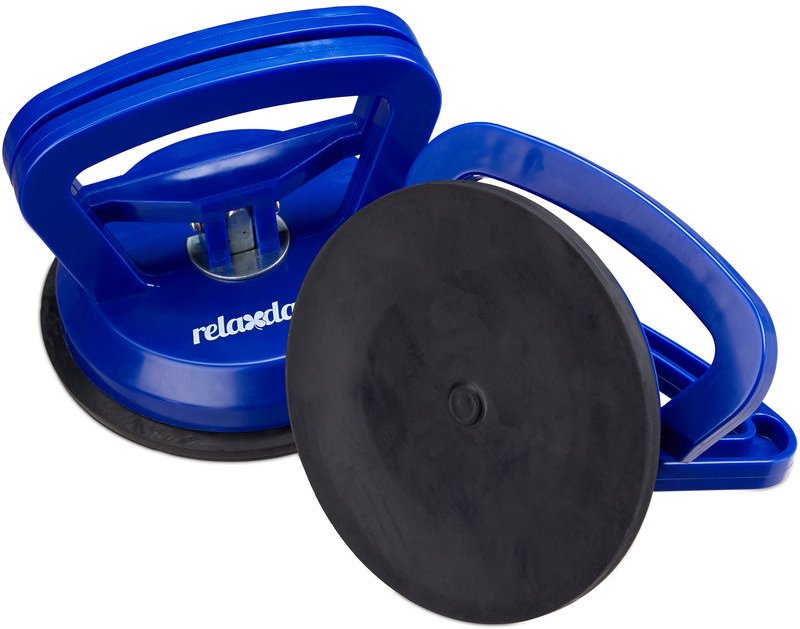 Relaxdays - Saugheber 2er Set, Transport von Scheiben, Fliesen & Platten, Glasheber bis 45 kg, Saughalter ø 12 cm, blau