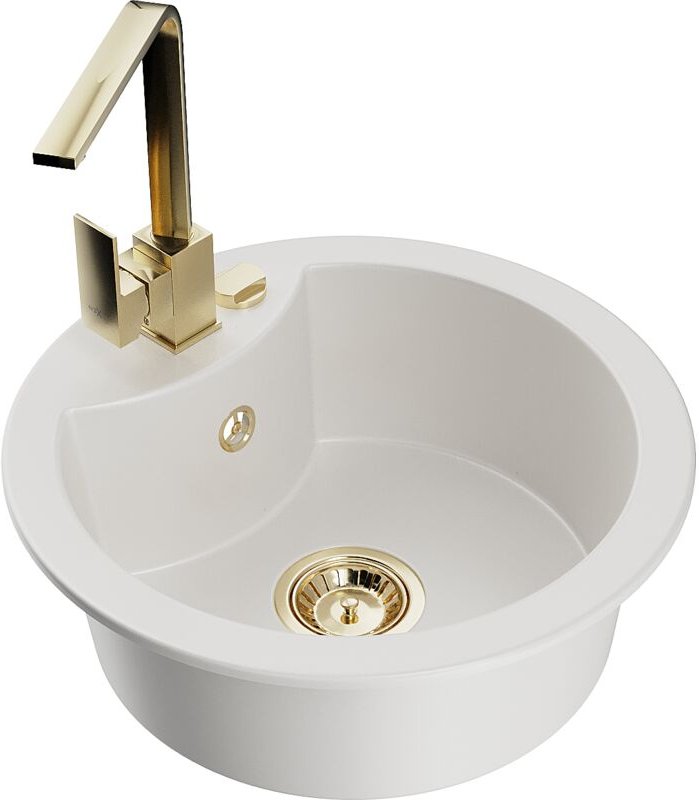 Mexen Diego 1-Becken-Granit-Spüle mit Mischbatterie Rita, Weiß - 6512-20-670300-50