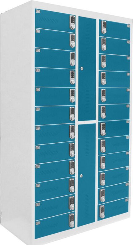 Safelock Laptop-Schrank - Zahlenschloss für jedes Fach - Platz für 24 Laptops oder Tablets - Blau