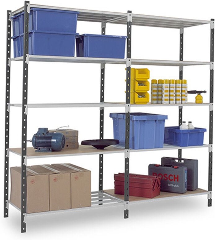 Regale für die Werkstatt 5 Ebenen - Startmodul - 2000x1000x366 - Max. Belastung pro Ebene 170kg/Ebene - RAYFLI/1036/5N/D