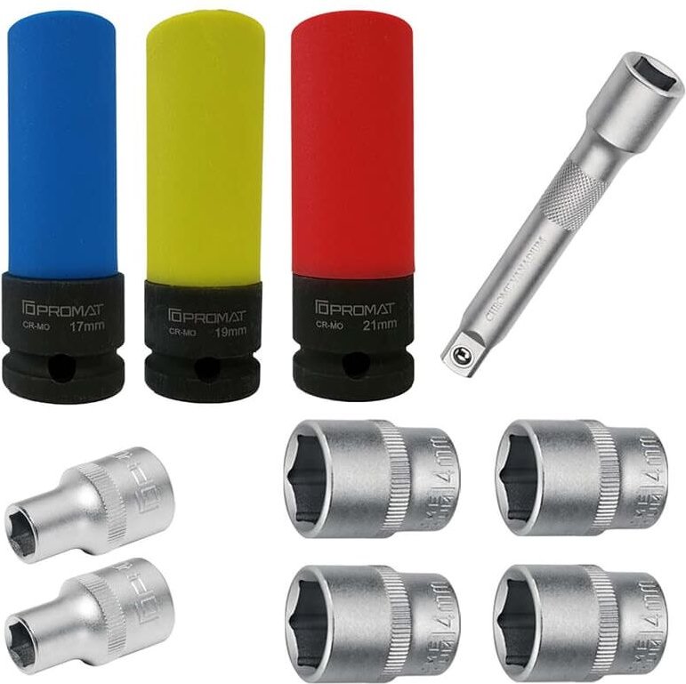 Steckschlüsseleinsatz 10-tlg. 1/2' 1/4' Vierkantantrieb 6-kant - Promat