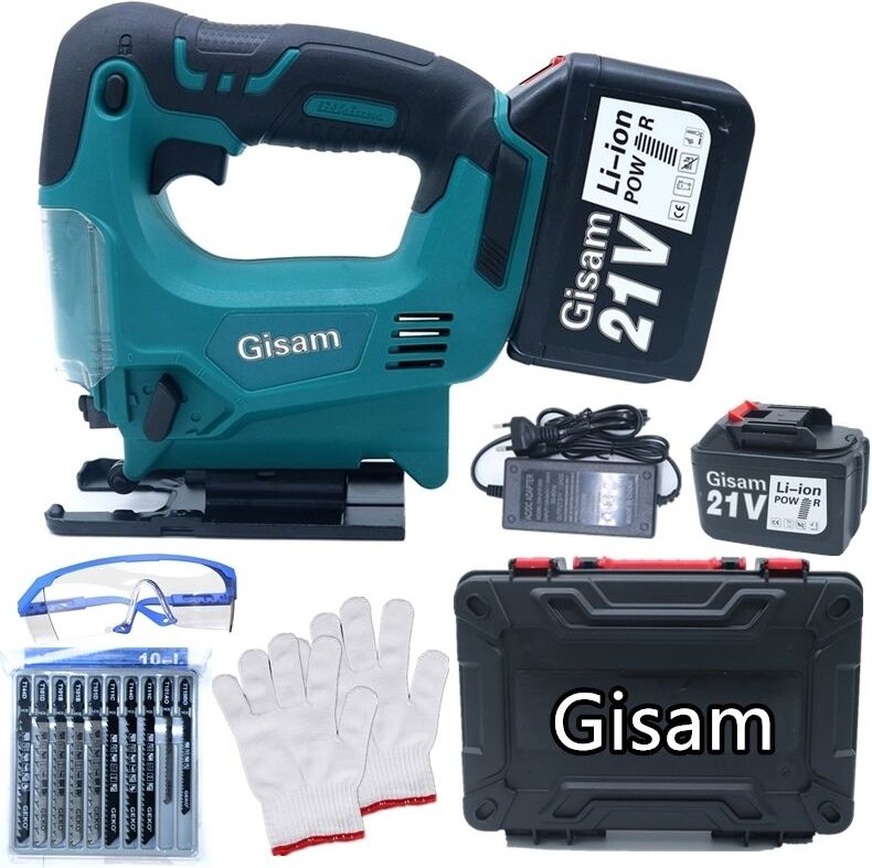 Gisam - Stichsägen 21 v Li-Ionen-Stichsäge + 2 Batterien Ladegerät, Koffer und Zubehör