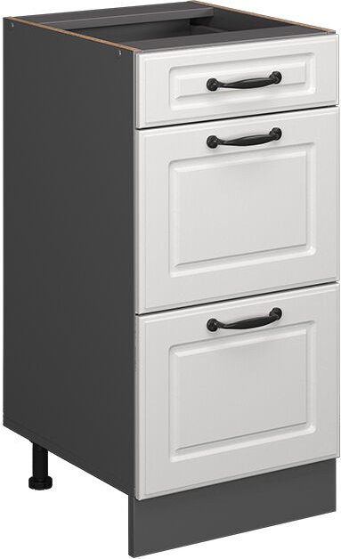 Küchenunterschrank R-Line, Weiß Landhaus, 40 cm mit Schubladen, ohne Arbeitsplatte Vicco