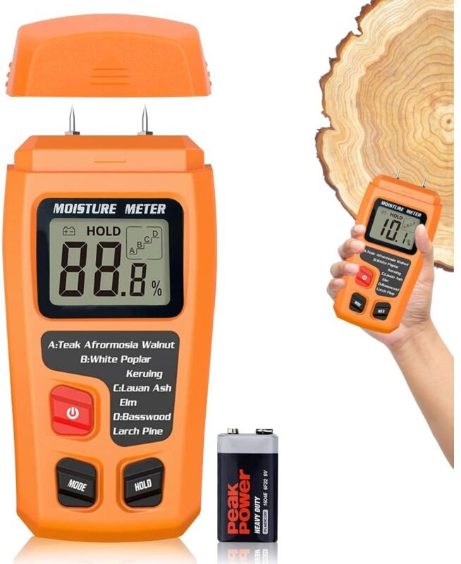 Holzfeuchtetester, Brennholzfeuchtemessgerät mit hintergrundbeleuchtetem LCD, Holzfeuchtemessgerät-Partition, 4 Messmodi...