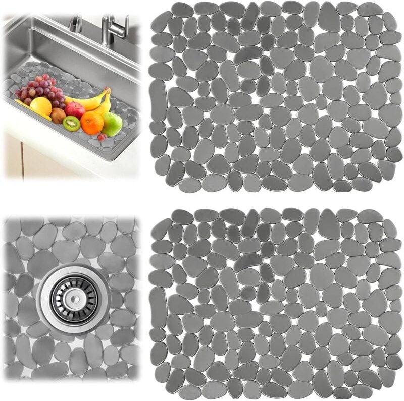 Thumbnail - 2er Set Küchenspülenmatten, 40 x 30 cm, Küchenspülenmatte, schnell ablaufende Spülbeckenmatte, Kieselstein Spülbeckenmat...