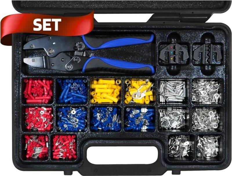 SW-Stahl 42590L Kabelschuhklemmsatz I 1000 Stück Kabelschuhe Set I Crimpzange Kabelschuhe Set I Crimpzange Wechselbacken...