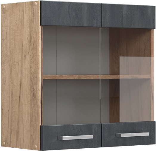 Küchenglasschrank R-Line, Schwarz Beton, 60 cm Vicco