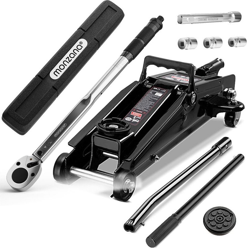 Reifenwechselset Hydraulischer Wagenheber 3t inkl. Gummiauflage + Drehmomentschlüssel 6tlg. 1/2' 40-210Nm + Koffer - Deu...