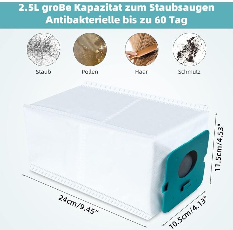 8er-Pack VCA-ADB952 Staubbeutel, kabelloser Standstaubsauger, 2,5 l großer automatischer Staubbeutel mit großer Kapazitä...