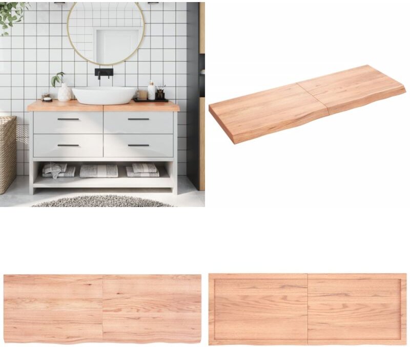 Waschtischplatte Hellbraun 140x50x(2-6) cm Massivholz Behandelt - Eichenholz Platte - Waschtischplatte - Badezimmersanie...