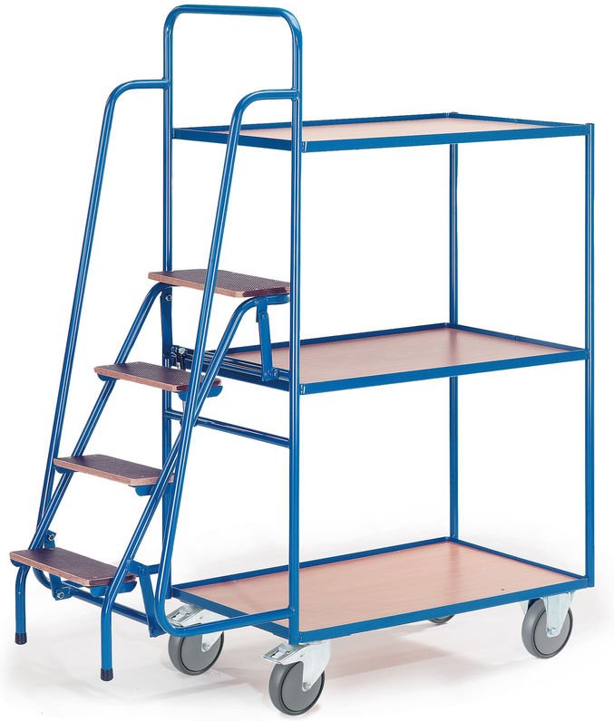 Rollcart Kommissionierwagen 1900mm hoch mit 3 Trittstufen und 3 Etagen 990x590mm