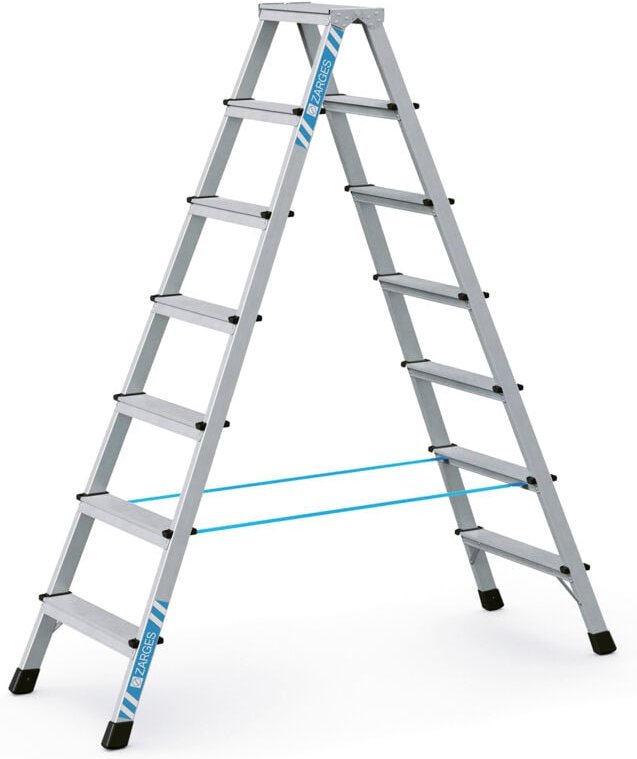 Zarges - XLstep b Genietete Stufen-Stehleiter, beidseitig begehbar, eloxiert 41267 Arbeitshöhe 3,25m