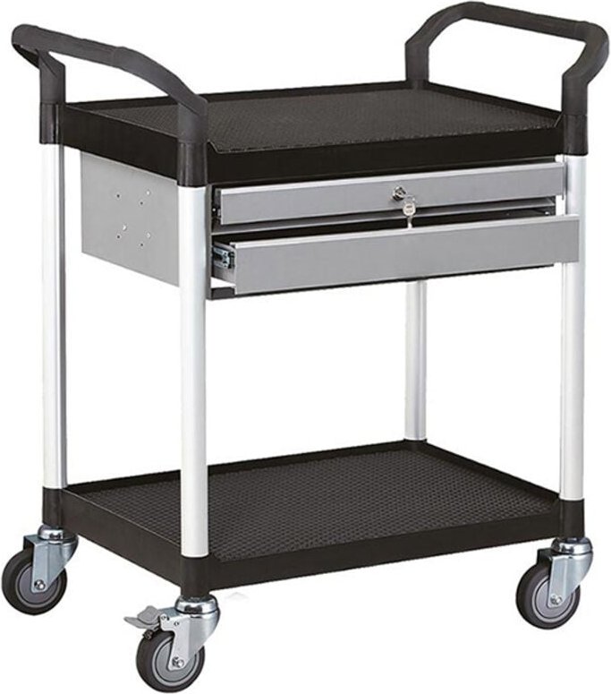 Servierwagen aus PP und Aluminium - 2 Platten - 2 Schubladen - 600 x 400 mm - S3T