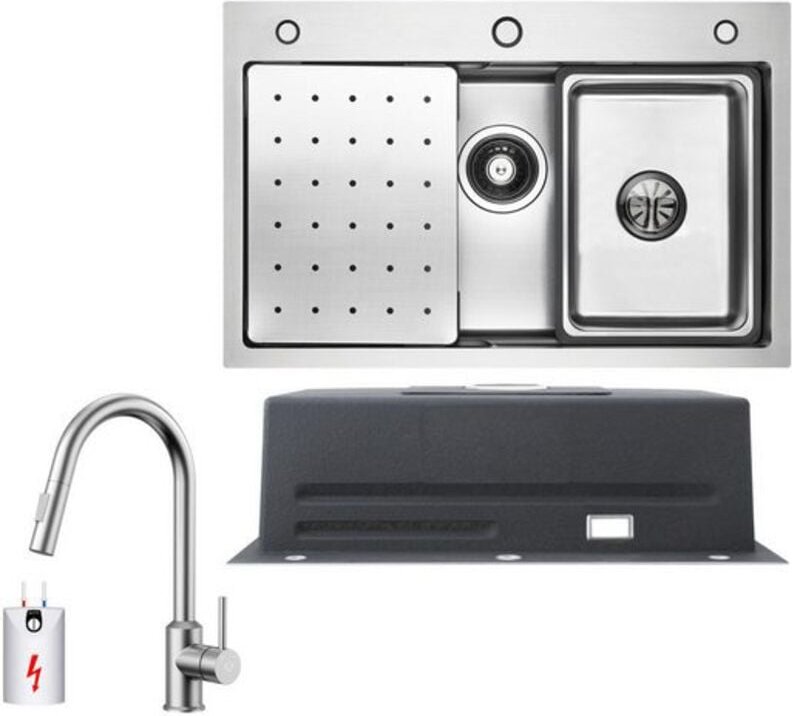 Cecipa Max - Küchenspüle aus Edelstahl 70x45cm Gebürstete Mit Abtropffläche + Ausziehbarer Niederdruck-Küchenarmatur Geb...