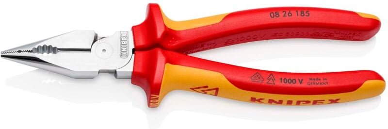 KNIPEX 08 26 185 SB Spitz-Kombizange isoliert mit Mehrkomponenten-Hüllen, VDE-geprüft verchromt 185 mm