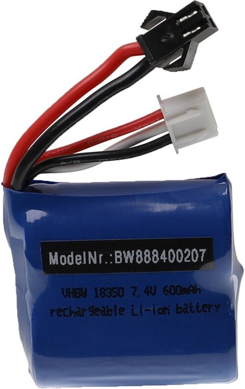 Vhbw - Akku für Modellbau z.B. Racing Car, Helikopter, Flugzeug (600mAh, 7,4V, Li-Ion, 40 x 38 x 21 mm, SM-2P)