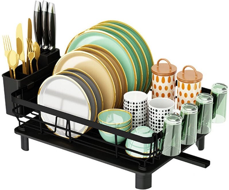 Abtropfgestell Geschirr, Geschirrabtropfgestell mit 360° Drehbarem Auslauf und Abtropfmatte, Abtropfgestell aus Edelstah...