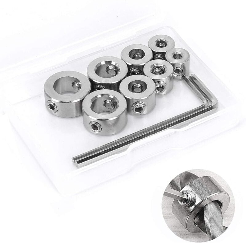 10 Stück Tiefenstopp-Bohrer, 3 mm bis 10 mm, Stoppermanschetten mit 2 Sechskantschlüsseln zum Bohren