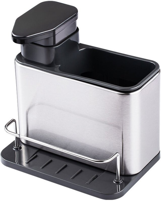 Küchenspüle-Organizer, Spülmittelspender mit Schwammhalter und Bürstenhalter, Edelstahl-Schwammhalter für Küchenspüle, 1...