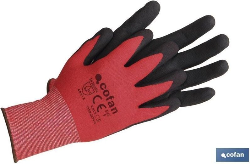 Mit Sandy beschichteter, rot/schwarz imprägnierter Handschuh, Größe 8