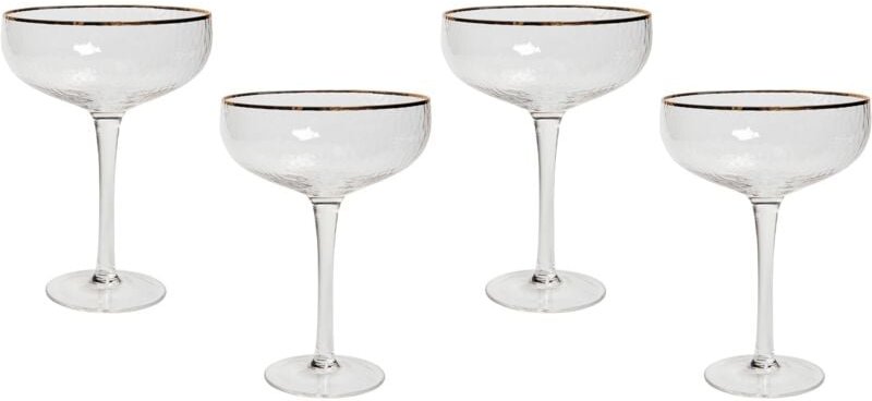 Thumbnail - Beliani - Champagnerschalen 4er Set Transparent mit Goldrand Gehämmertes Design 450 ml 45 cl Fassungsvermögen Mundgeblas...