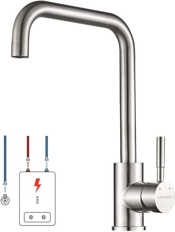 Lonheo Max - Lonheo Niederdruck Wasserhahn Küche Armatur aus Edelstahl, 360° Schwenkbar Küche Mischbatterie Einhebelmisc...