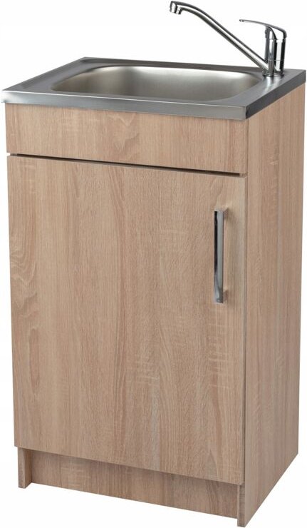 STAMAR Küchenunterschrank - 50 cm - Eiche Sonoma - mit Spüle und Armatur - platzsparendes Design