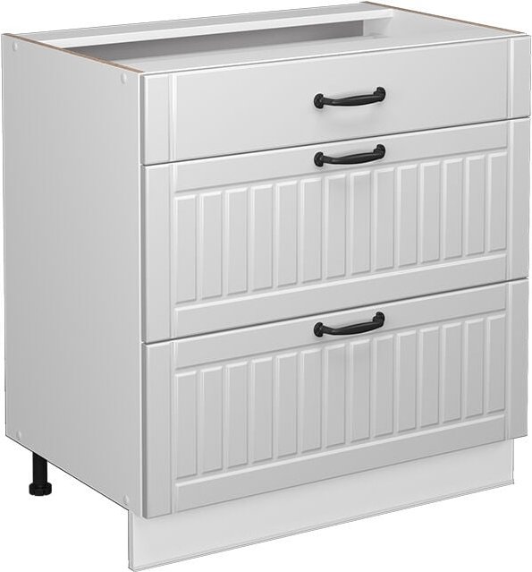 Küchenunterschrank Fame-Line, Weiß Landhaus, 80 cm mit 3 Schubladen, ohne Arbeitsplatte Vicco