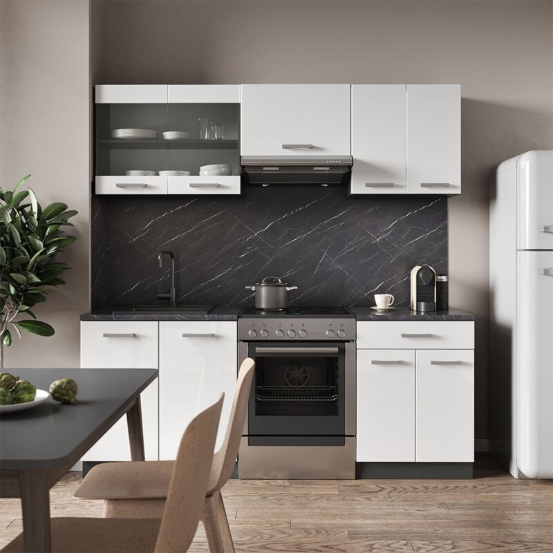 Vicco - Küchenzeile R-Line, Weiß Hochglanz/Anthrazit, 200 cm ohne Arbeitsplatte