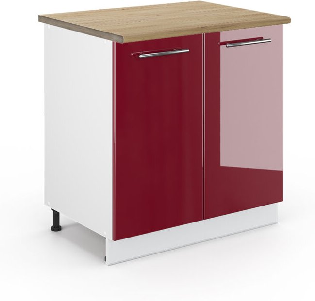 Vicco - Spülenunterschrank Fame-Line, Bordeaux Hochglanz, 80 cm mit Regal, ap Eiche