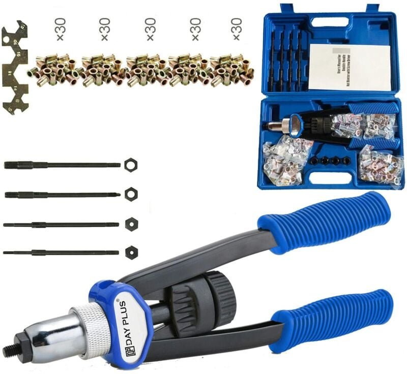 Profi Nietmutternzange Set Blindnietzange Set Nietmaschine Gewinde Nuss Nieten M5 - M12 Werkzeug Mit 150 Nietmuttern