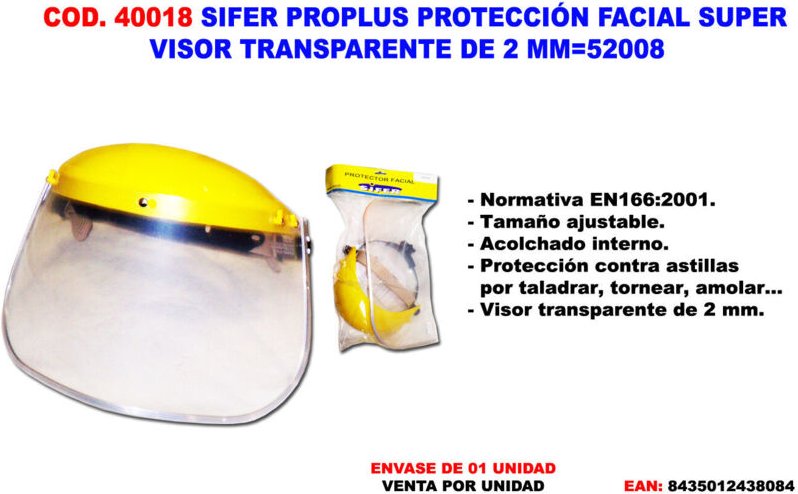Proplus 2 mm transparenter gesichtsschutz - Sifer
