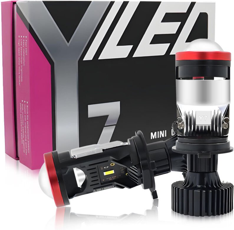 Aiperq - Y7D Volllinsen-LED-Leuchten, doppelte Leuchtlinse, super leuchtend, H4, Voll- und Nahlicht, modifizierte Farbe