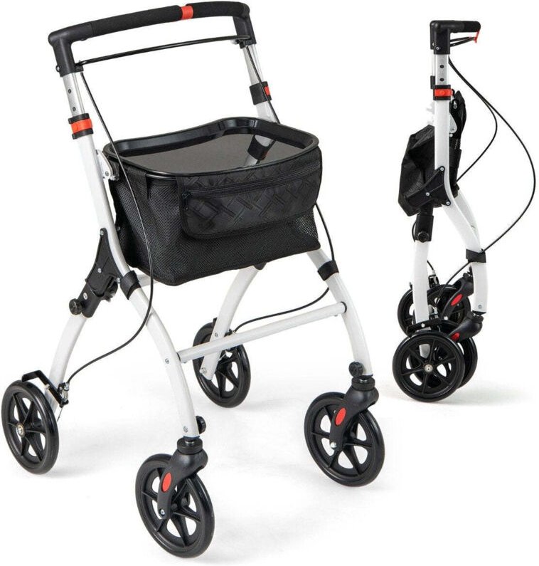 Thumbnail - Schmaler rollator mit 5 fach hohenverstellbar tablett 4 radern bremsen gehhilfe