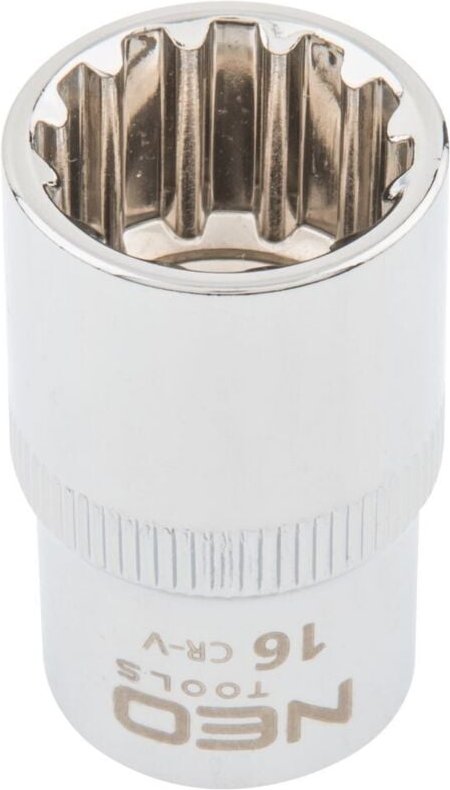 NEO Spline-Steckschlüsseleinsatz 1/2", 16 mm - Chrom-Vanadium-Stahl, universal