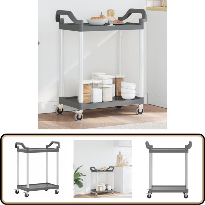 Rollwagen mit 2 Etagen Grau 81x41x92 cm Aluminium - Servierwagen - Küchenwagen - Rollwagen - Stauraum - Grau