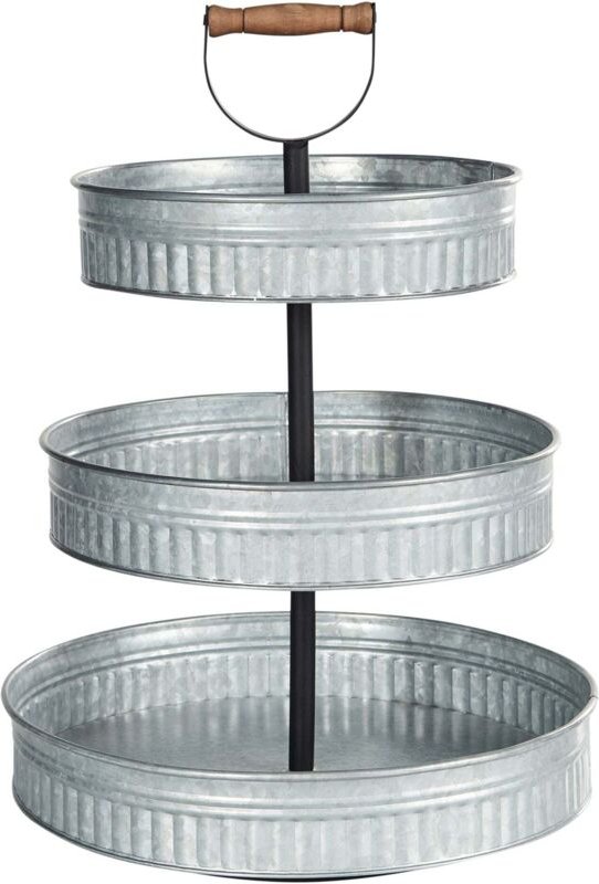 Beliani - Etagere Silber aus Eisen 3-stöckig Rund 54 cm Hoch Vintage Elegant Edles Design Dessertständer Kuchenplatte To...