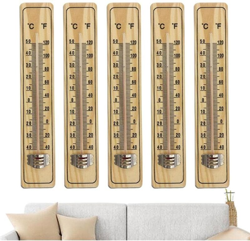 SNQ - Pologmase 5er-Pack Wandthermometer, Raumthermometer, Holzthermometer für den Innenbereich für die Küche, Gewächsha...