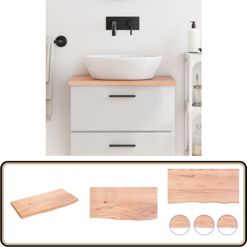 Waschtischplatte Hellbraun 60x30x2 cm Massivholz Behandelt - Eichenholz Platte - Holz Waschttischplatte - Waschbeckenunt...