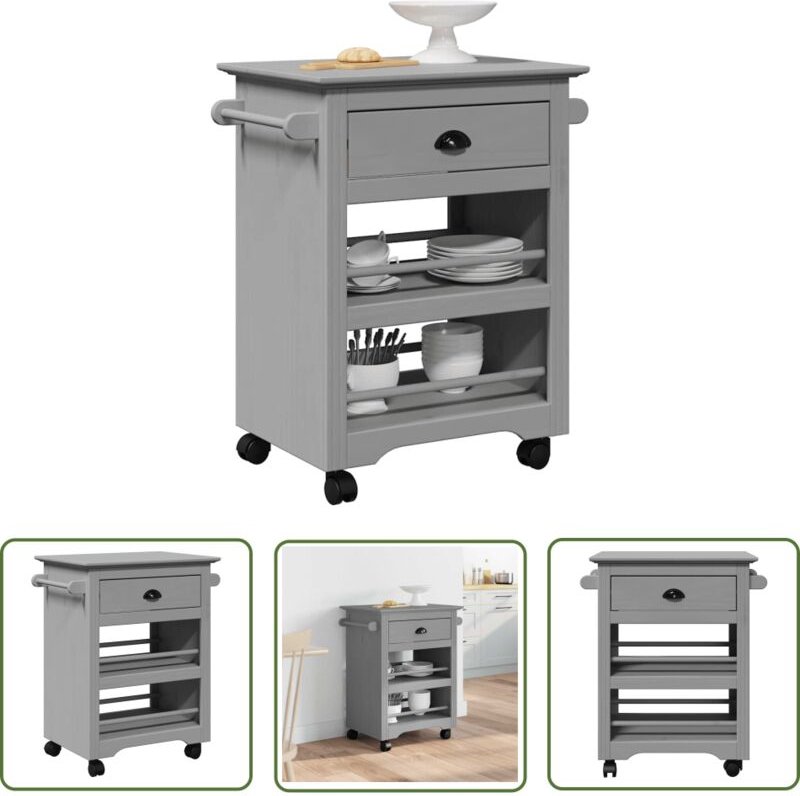 The Living Store - vidaXL Küchenwagen bodo Grau 67,5x45x80 cm