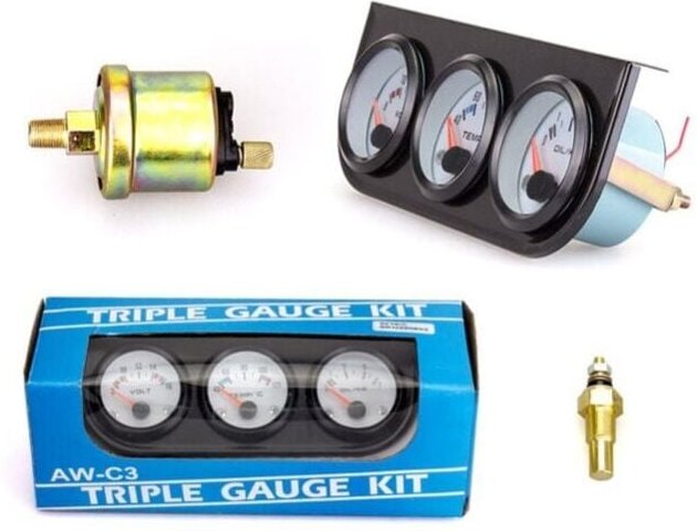 Universal Auto Triple Gauge Kit Wasser Temp + Volt + Öl Druck Gauge 52mm Instrument